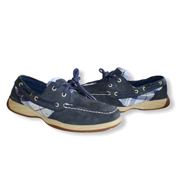 Sperry Topsider Navy Suede Plaid Boat Shoes 9 - Picture 2 of 13